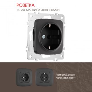 Розетка с заземлением и шторками Arte Milano 205.40-1.black