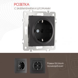 Розетка с заземлением и шторками Arte Milano 206.40-1.black