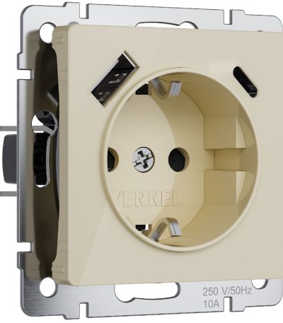 Розетка с заземлением, шторками и USB тип A+C Werkel 4690389197833 W1171743 a064131