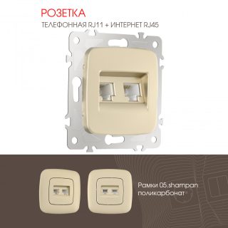 Розетка телефонная RJ11 + компьютерная RJ45 Arte Milano 205.44-1.shampan
