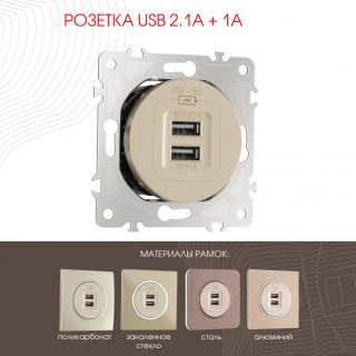 Розетка USB 2.1А+1А Arte Milano 202.46-1.shampan