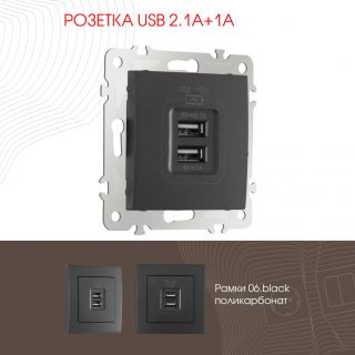 Розетка USB 2.1А+1А Arte Milano 206.46-1.black