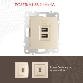 Розетка USB 2.1А+1А Arte Milano 206.46-1.shampan