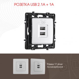 Розетка USB 2.1А+1А Arte Milano 217.46-1.silver