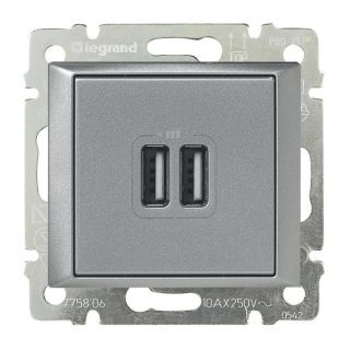 Розетка USB двойная Legrand Valena 240V/5V 2400mA алюминий 770270