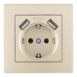 Комплект розетки с/з и шторками + USB и рамкой Arte Milano SET06-1-47-1 shampan