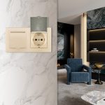 Розетка двойная (двухпостовая) с/з и шторками Arte Milano SET06-2-41-1x2 shampan