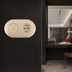 Выключатель круглый одноклавишный с розеткой с/з и шторками Arte Milano SET08-2-40-1-30-1 shampan