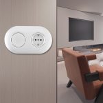 Выключатель круглый одноклавишный с розеткой с/з и шторками Arte Milano SET08-2-40-1-30-1 white