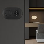 Выключатель круглый двухклавишный с розеткой с/з и шторками Arte Milano SET08-2-40-1-30-2 black