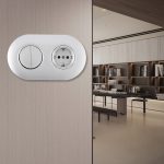 Выключатель круглый двухклавишный с розеткой с/з и шторками Arte Milano SET08-2-40-1-30-2 silver