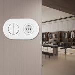 Выключатель круглый двухклавишный с розеткой с/з и шторками Arte Milano SET08-2-40-1-30-2 white