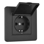 Комплект розетки с/з и шторками, защитной крышкой и рамкой Arte Milano SET16-1-41-1 black