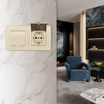 Розетка двойная (двухпостовая) с/з и шторками Arte Milano SET16-2-41-1x2 shampan