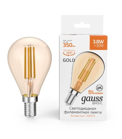 Светодиодная филаментная лампа Gauss Basic Filament E14 3,8W 2400K 1057154