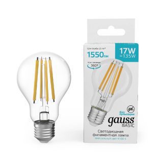 Светодиодная филаментная лампа Gauss Basic Filament E27 17W 4100K 10212272