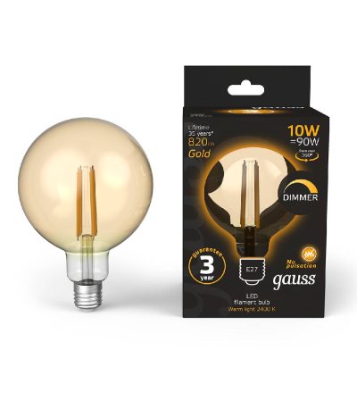 Светодиодная филаментная лампа Gauss Filament E27 10W 2400K 158802010-D