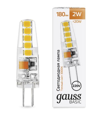 Светодиодная лампа Gauss Basic G4 2W 3000K 1169712
