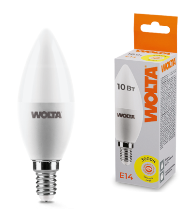 Светодиодная лампа WOLTA 10Вт 3000K E14 свеча матовая 25YC10E14