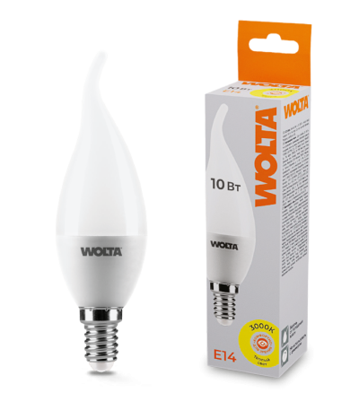 Светодиодная лампа WOLTA 10Вт 3000K E14 свеча матовая 25YCD10E14