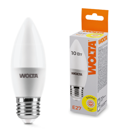 Светодиодная лампа WOLTA 10Вт 3000K E27 свеча матовая 25YC10E27