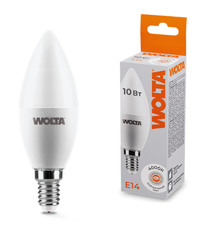 Светодиодная лампа WOLTA 10Вт 4000K E14 свеча матовая 25SC10E14