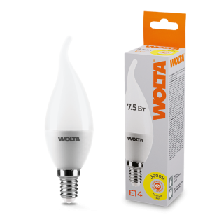 Светодиодная лампа WOLTA 7.5Вт 3000K E14 свеча матовая 25YCD7.5E14
