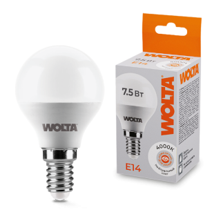 Светодиодная лампа WOLTA 7.5Вт 4000K E14 груша матовая 25S45GL7.5E14