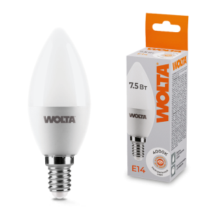Светодиодная лампа WOLTA 7.5Вт 4000K E14 свеча матовая 25SC7.5E14