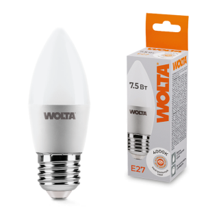 Светодиодная лампа WOLTA 7.5Вт 4000K E27 свеча матовая 25SC7.5E27