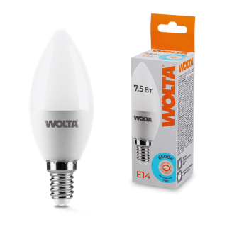 Светодиодная лампа WOLTA 7.5Вт 6500K E14 свеча матовая 25WC7.5E14
