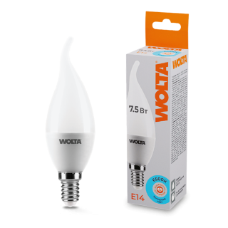 Светодиодная лампа WOLTA 7.5Вт 6500K E14 свеча на ветру матовая 25WCD7.5E14