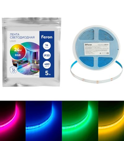 Светодиодная лента Feron LS531 24В 14Вт/м RGB 5м IP20 48946