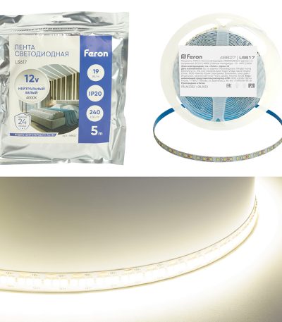 Светодиодная лента Feron LS617 12В 19Вт/м 4000К 5м IP20 48827