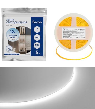 Светодиодная лента Feron LS630 12В 7Вт/м 6500К 5м IP20 48949