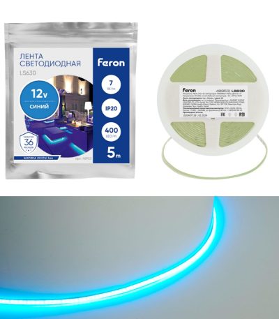 Светодиодная лента Feron LS630 12В 7Вт/м Синий 5м IP20 48953