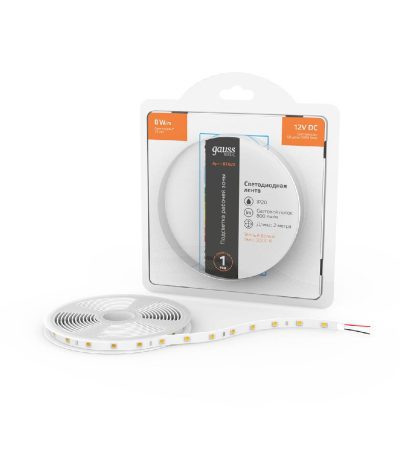 Светодиодная лента Gauss 12В 5050 8Вт/м 3000K 2м IP20 BT020