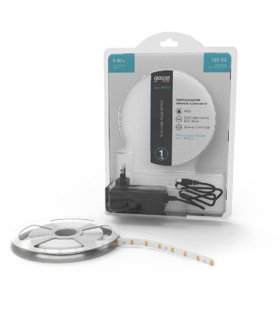 Светодиодная лента Gauss Basic 12В 2835 6Вт/м 4000K 5м IP65 BT014