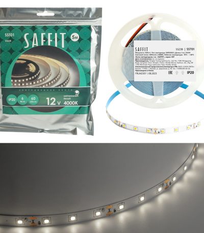 Светодиодная лента Saffit SST01 12В 6Вт/м 4000К 5м IP20 55238