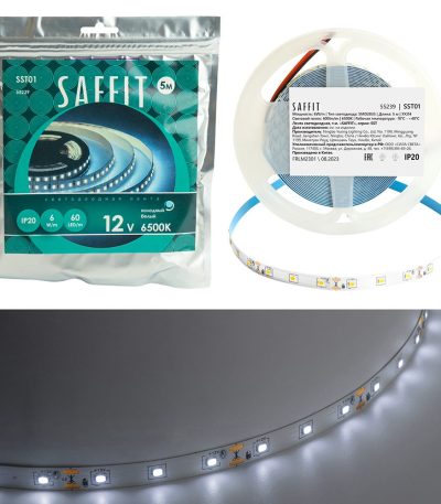 Светодиодная лента Saffit SST01 12В 6Вт/м 6500К 5м IP20 55239