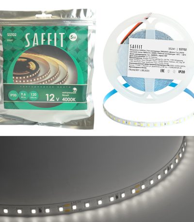 Светодиодная лента Saffit SST02 12В 9,6Вт/м 4000К 5м IP20 55241