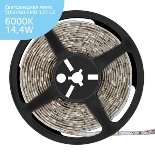 Светодиодная влагозащищенная лента Gauss 14,4W/m 60LED/m 5050SMD холодный белый 5M 356000314