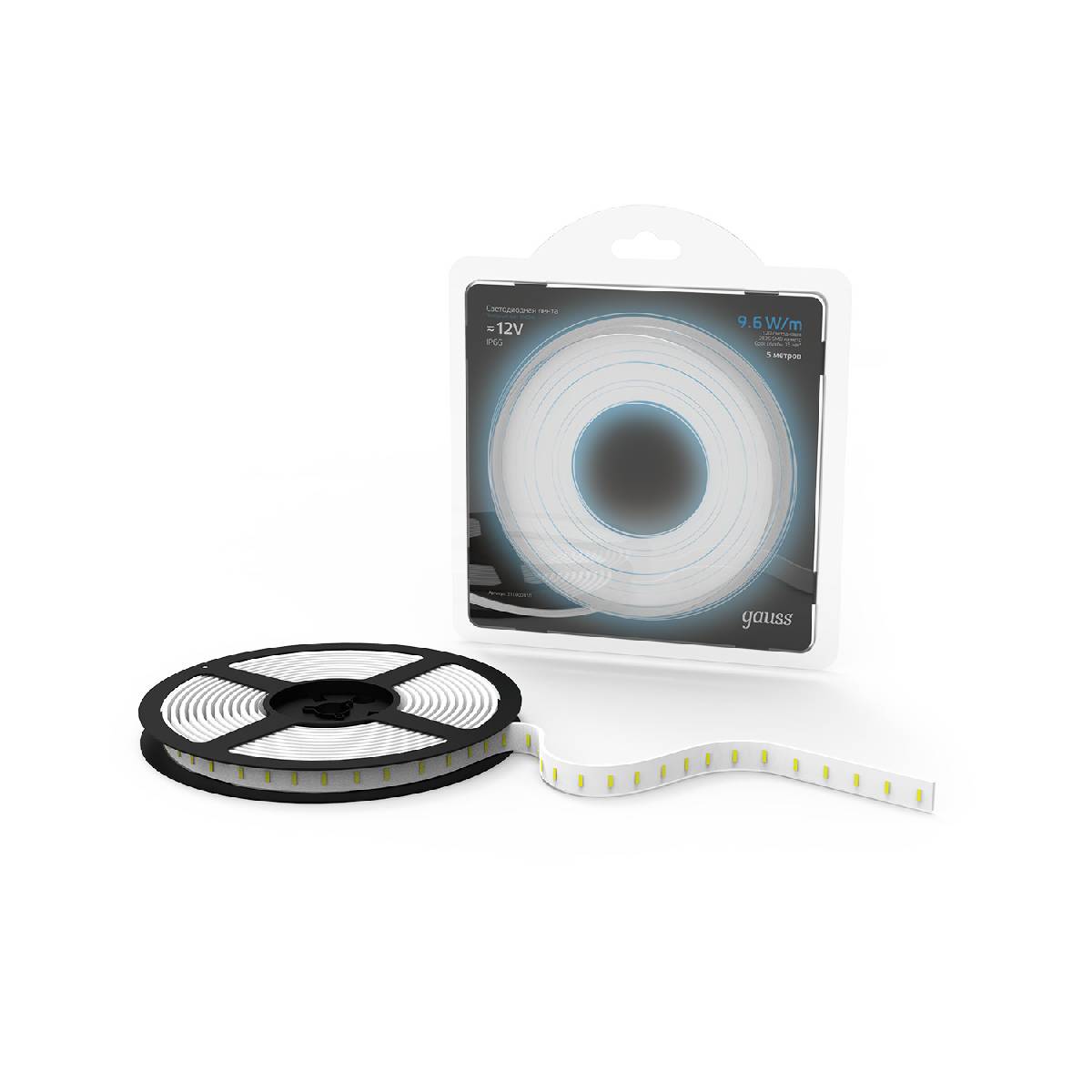 Светодиодная влагозащищенная лента Gauss 9,6W/m 120LED/m 2835SMD холодный белый 5M 311000310 Светодиодная влагозащищенная лента Gauss 9,6W/m 120LED/m 2835SMD холодный белый 5M 311000310