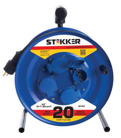 Удлинитель на металлической катушке 4-местный Stekker PRF02-31-20 20м 39785