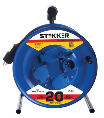 Удлинитель на металлической катушке 4-местный Stekker PRF02-41-20 20м 39784