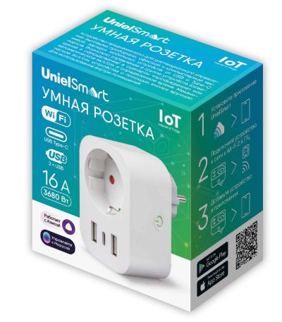 Умная розетка Uniel USH-A103 1G/UC/WF WHITE UL-00011389