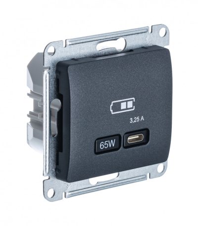 USB Розетка тип-C 65W высокоскор.заряд. QC, PD, мех. Systeme Electric Glossa Антрацит GSL000727