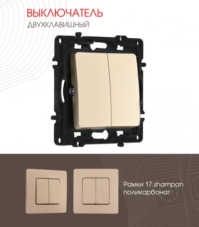 Выключатель двухклавишный Arte Milano 217.30-2.shampan
