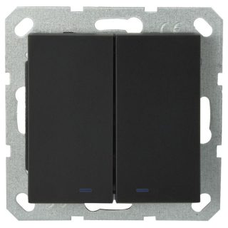 Выключатель двухклавишный Jasmart перекрестный со светодиодами с накладкой 10A 250V черный матовый (soft touch) G3023NPB