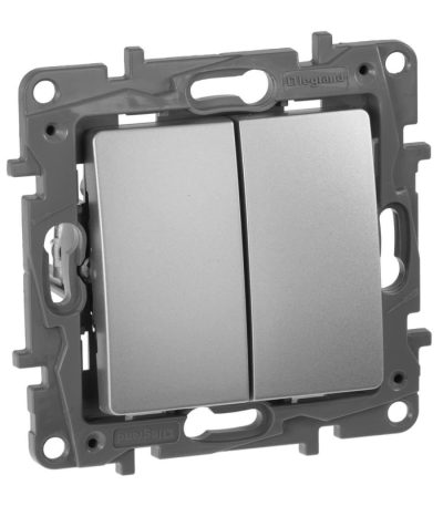 Выключатель двухклавишный Legrand Etika 10A 250V алюминий 672402